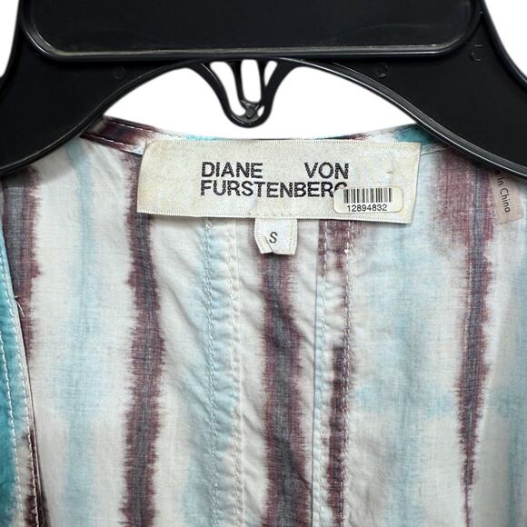 Diane Von Furstenberg Size S Indra Wrap Dress Blue Tie Dye Stripe Cotton Coastal - Picture 4 of 10